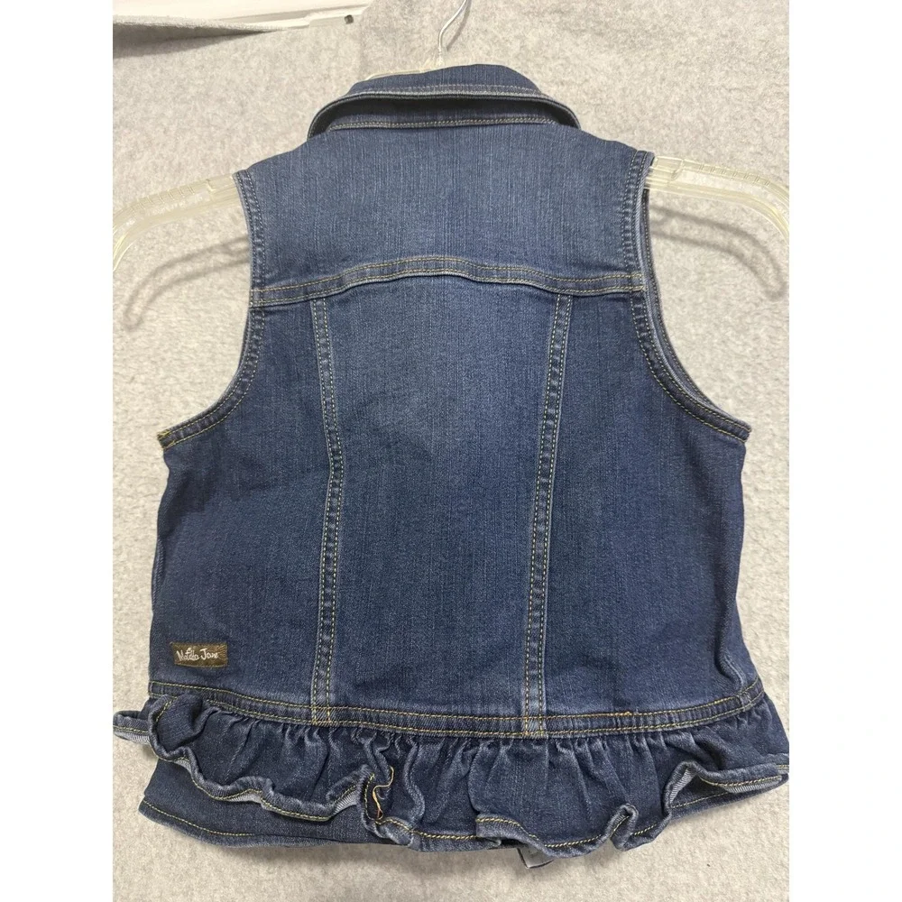 Matilda Jane Vest Girls 8 Blue Denim Button Pockets Ruffle Hem Floral Lined‎